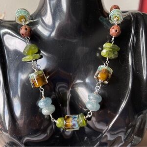 Artisan Handmade Kyanite Vasonite Borosilicate glass Sterling Silver Necklace